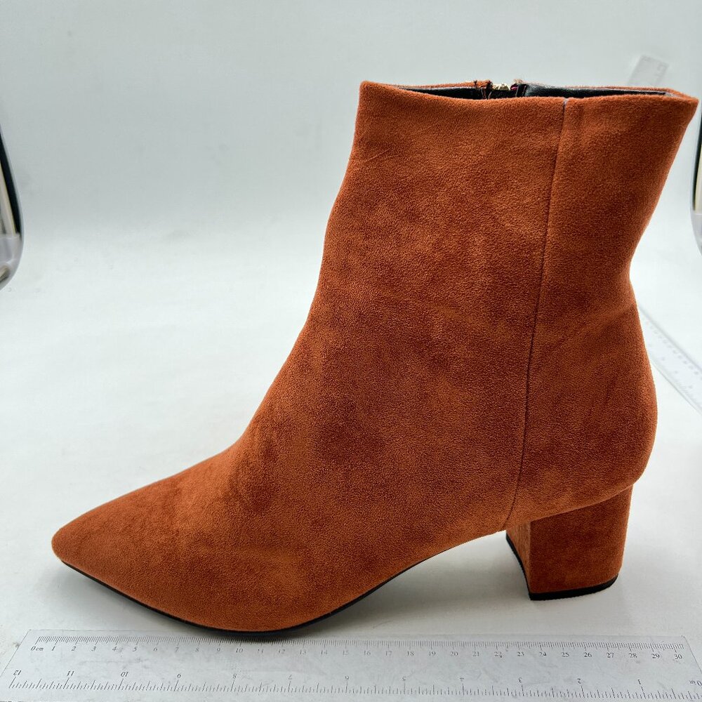 Brown Dressy Pointed Toe Ankle Boot Block Heels Side Zipper Booties Formal Shoe